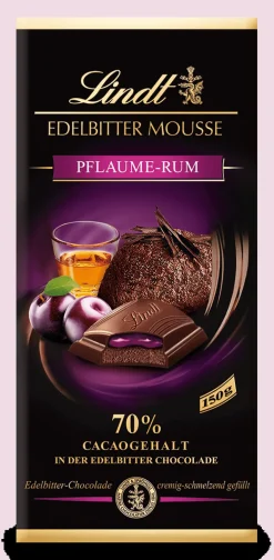 Outlet Edelbitter Mousse Pflaume-Rum, 150g Tafeln|Mit Alkohol