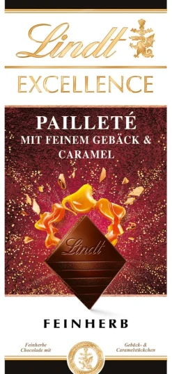 Sale EXCELLENCE Pailleté mit feinem Gebäck & Caramel, 100g Tafeln|Dunkel