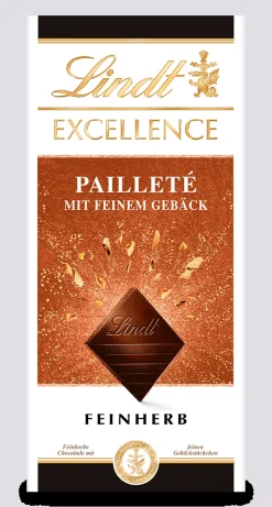 Clearance EXCELLENCE Pailleté mit feinem Gebäck, 100g Tafeln|Dunkel