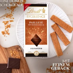 Clearance EXCELLENCE Pailleté mit feinem Gebäck, 100g Tafeln|Dunkel