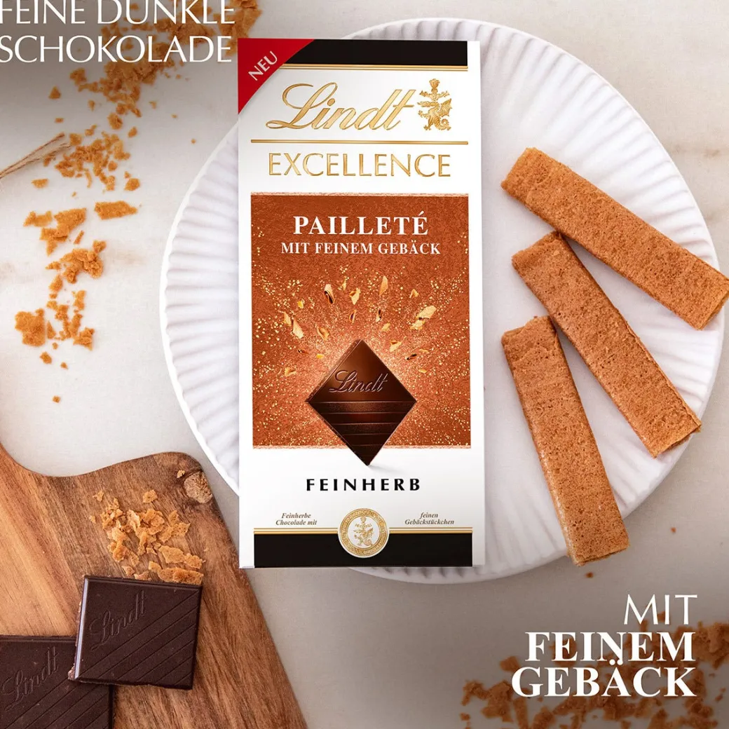 Clearance EXCELLENCE Pailleté mit feinem Gebäck, 100g Tafeln|Dunkel