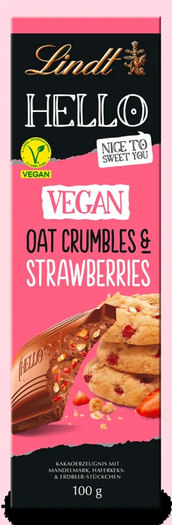 New HELLO Vegan Oat Crumbles & Strawberries, 100g Tafeln|Vegan