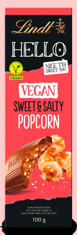 New HELLO Vegan Sweet & Salty Popcorn, 100g Tafeln|Vegan