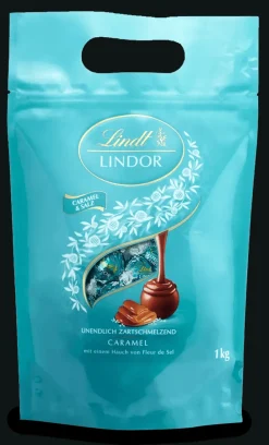 Hot LINDOR Kugel Beutel Caramel & Salz, 1000g Beutel & Xl Beutel|Karamell