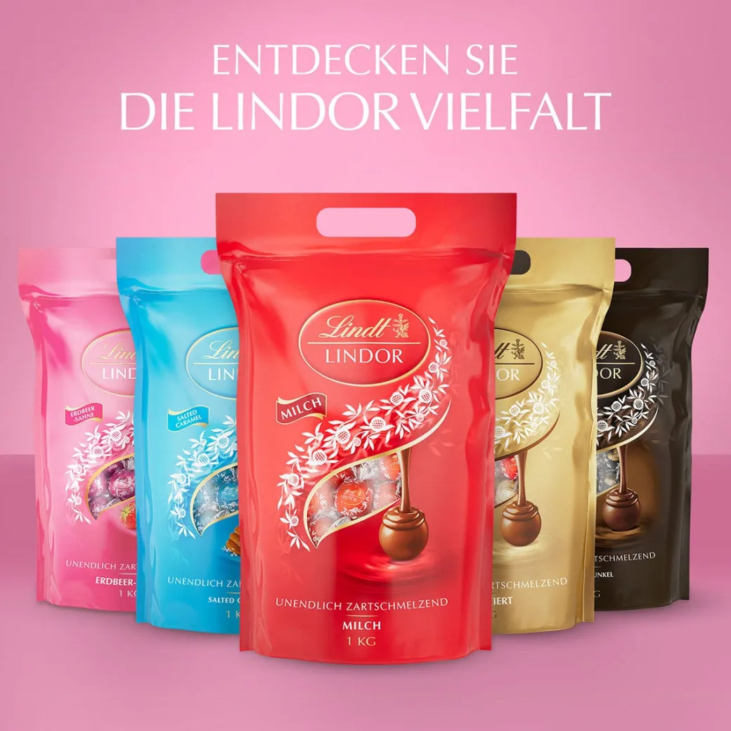 Outlet LINDOR Kugel Beutel Erdbeer-Sahne, 1000g Beutel & Xl Beutel|Frucht