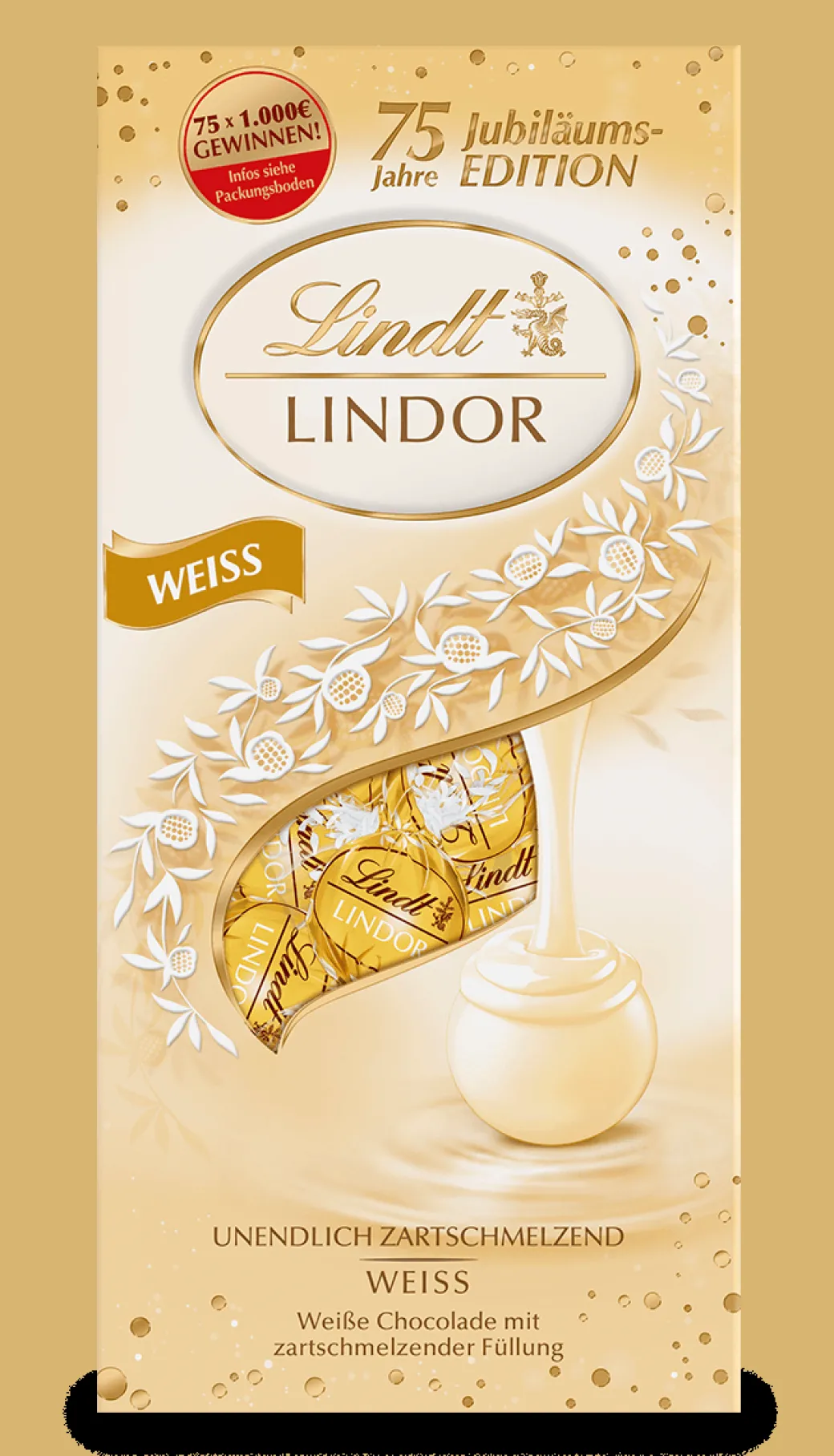 Outlet LINDOR Kugel Beutel Weiß, 75 Jahre Jubiläum, 136g Beutel & Xl Beutel|Weiß